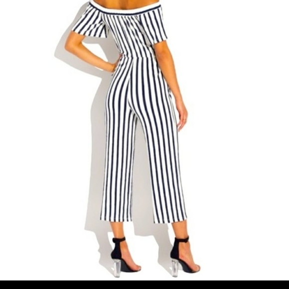 PRIMARK BLACK / CREAM OFF THE SHOULDER JUMPSUIT SIZE 10 - Picture 4 of 7